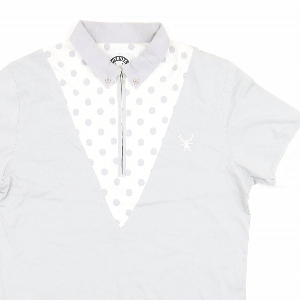 Intense Menswear  Mens Grey Polka Dot   Polo Size S  - Spider Logo
