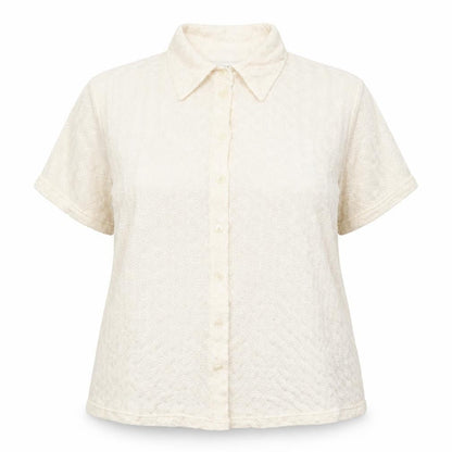 Essence Womens Ivory Geometric  Basic Button-Up Size 18  - Lace Like Open Knit