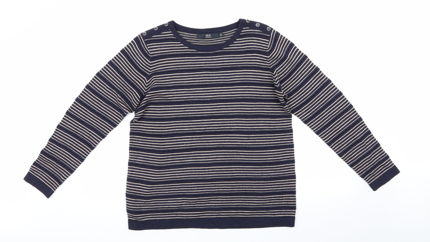 Isle Essentials Womens Blue Striped  Pullover Jumper Size 14  - Blue & Beige Stripes
