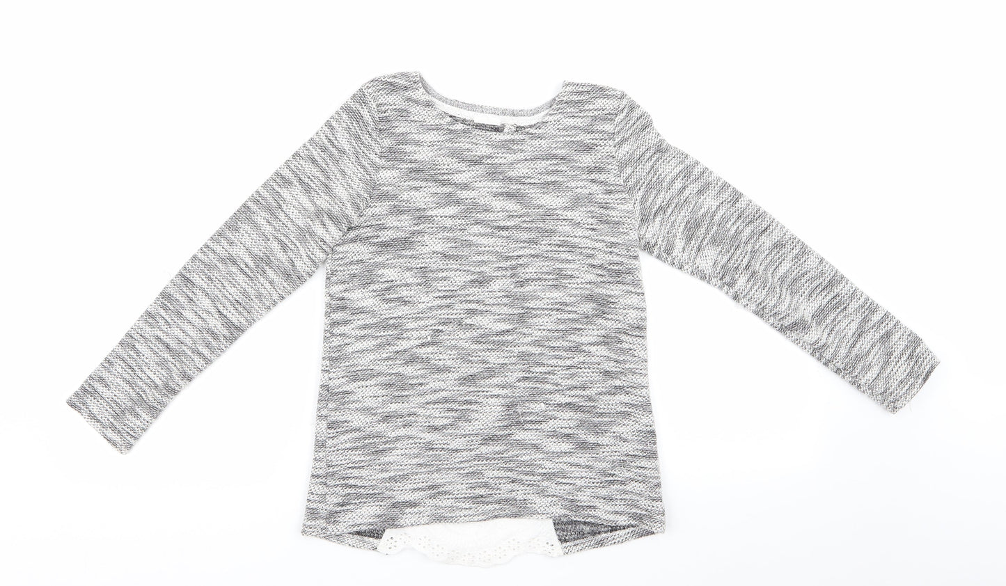 Florence and Fred Girls Grey   Pullover Jumper Size 9-10 Years  - Subtle shimmer effect, Grey Black White Mix Fabric Insert to back