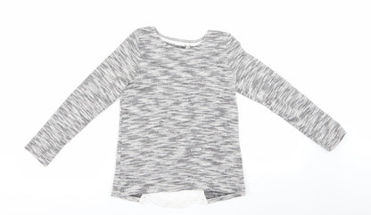Florence and Fred Girls Grey   Pullover Jumper Size 9-10 Years  - Subtle shimmer effect, Grey Black White Mix Fabric Insert to back