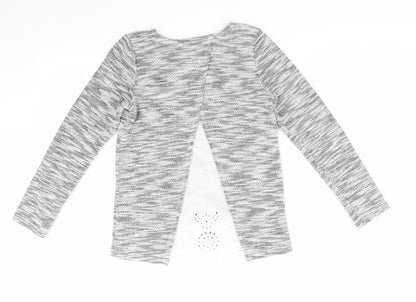 Florence and Fred Girls Grey   Pullover Jumper Size 9-10 Years  - Subtle shimmer effect, Grey Black White Mix Fabric Insert to back