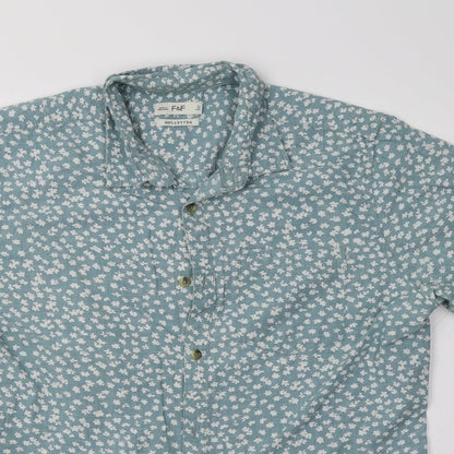 F&F Womens Blue Floral  Basic Button-Up Size L