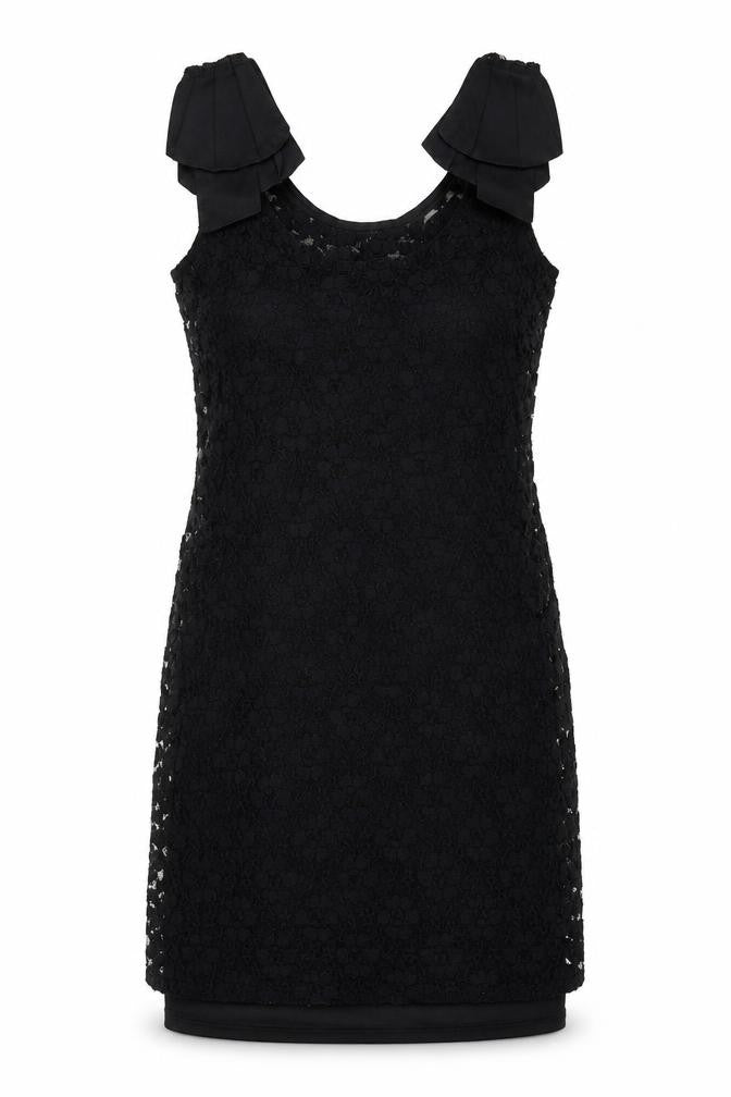 Front view of Oasis women’s black floral a-line, size S, - lace overlay