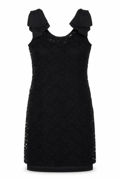 Front view of Oasis women’s black floral a-line, size S, - lace overlay