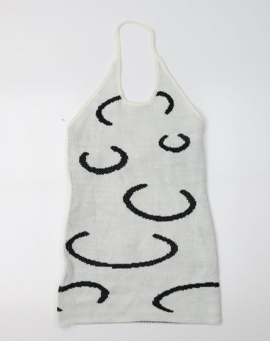 Cider Womens White Geometric  Tunic Jumper Size M