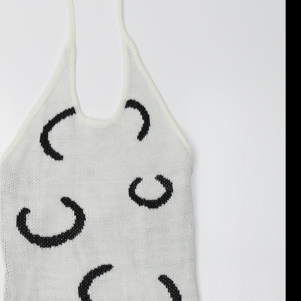 Cider Womens White Geometric  Tunic Jumper Size M