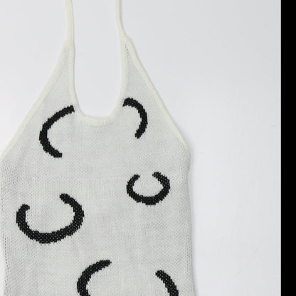 Cider Womens White Geometric  Tunic Jumper Size M