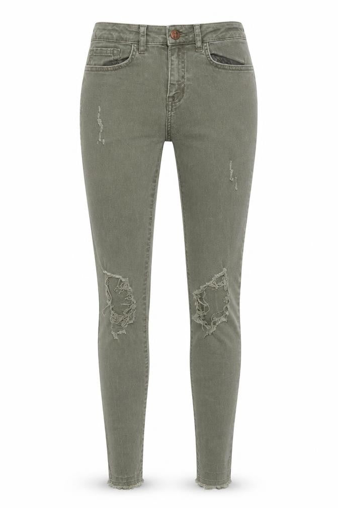 Front view of New Look women’s green skinny jeans, size UK 10, 25-inch leg