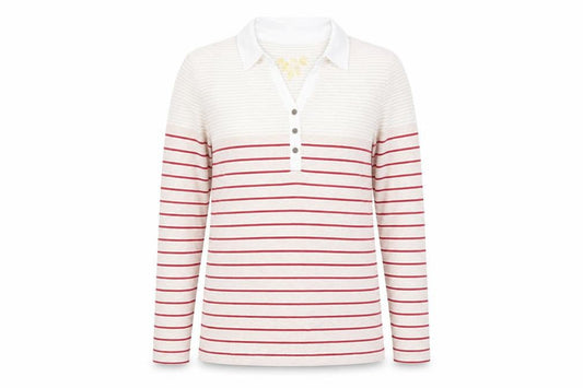 Front view of Bonmarché men’s multicoloured striped polo, size L