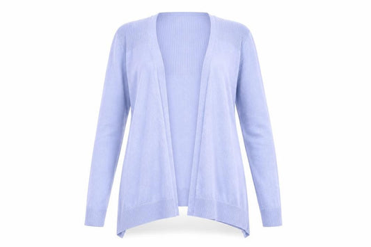Front view of Marks & Spencer women’s purple cardigan jumper, size UK 12
