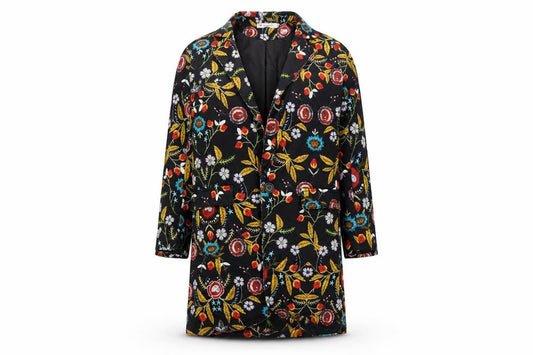 Front view of ORDER PLUS women’s multicoloured floral trench coat coat, size S