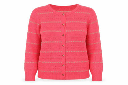 Front view of George women’s purple striped cardigan jumper, size UK 14