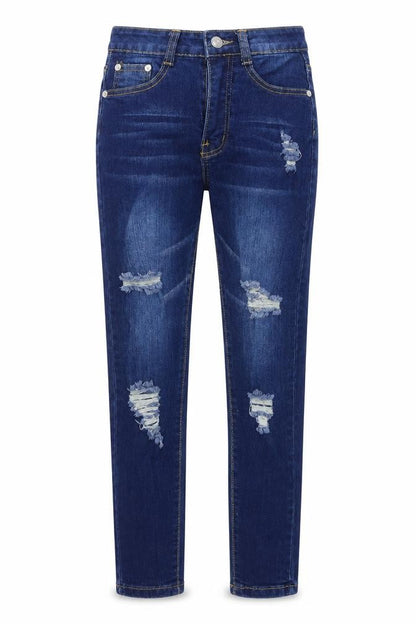 Front view of Denim Wise women’s blue skinny jeans, size UK 4, 24-inch leg