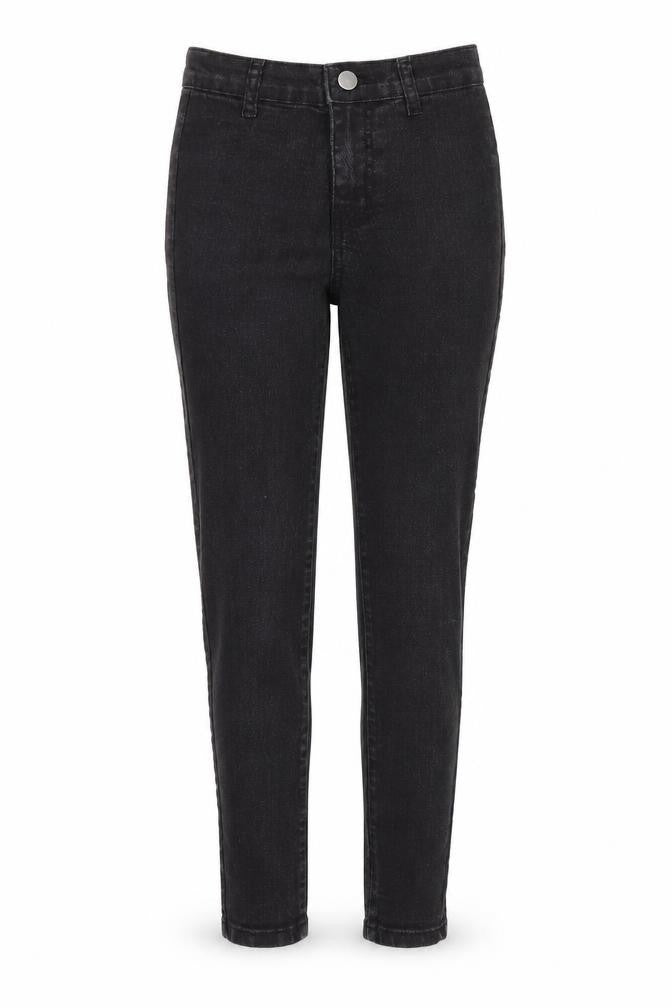 Front view of PRETTYLITTLETHING women’s black skinny jeans, size UK 4, 24-inch leg