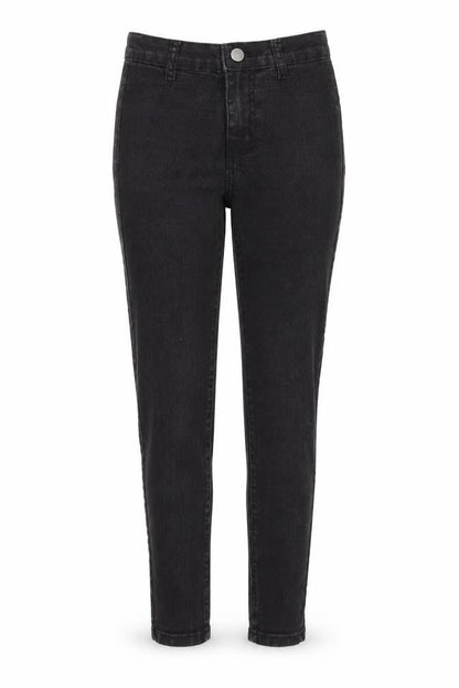 Front view of PRETTYLITTLETHING women’s black skinny jeans, size UK 4, 24-inch leg