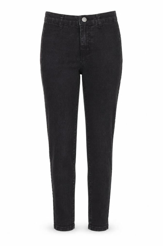 Front view of PRETTYLITTLETHING women’s black skinny jeans, size UK 4, 24-inch leg