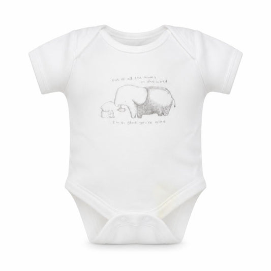 Front view of George Baby White Romper One-Piece Size Newborn - Elephants