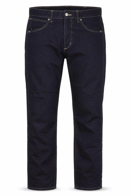 Front view of Classic Jeanswear men’s blue straight jeans, size 31, in, 30-inch leg