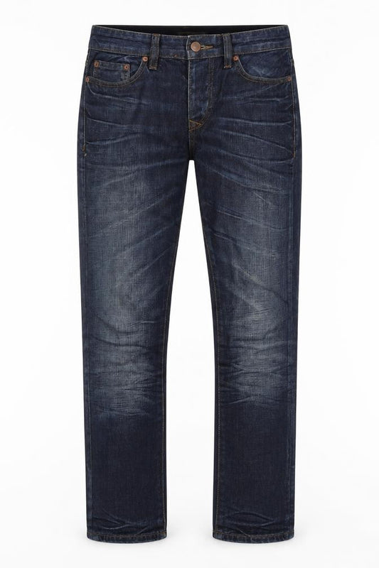 Front view of River Island women’s blue straight jeans, size UK 26, in, 29-inch leg