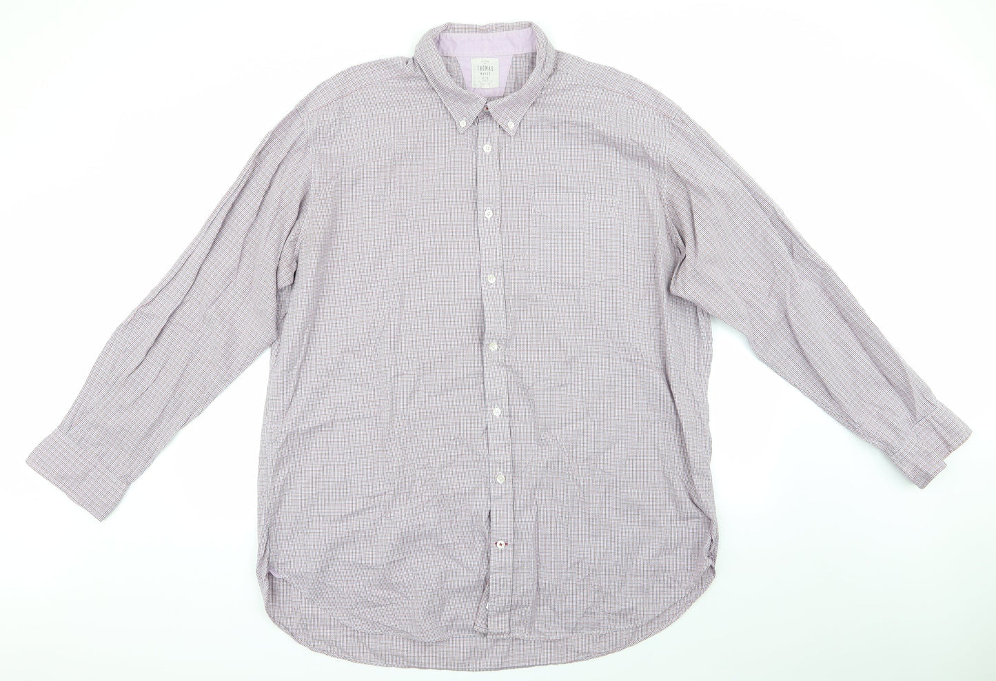 Tomas Mayes Mens Purple Check   Button-Up Size 2XL  - Lilac Pink Blue Orange fine line checks Buttons Collar