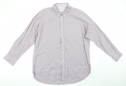 Tomas Mayes Mens Purple Check   Button-Up Size 2XL  - Lilac Pink Blue Orange fine line checks Buttons Collar