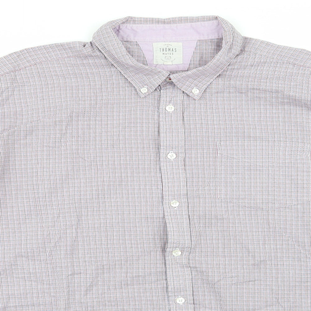 Tomas Mayes Mens Purple Check   Button-Up Size 2XL  - Lilac Pink Blue Orange fine line checks Buttons Collar