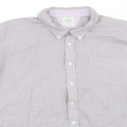 Tomas Mayes Mens Purple Check   Button-Up Size 2XL  - Lilac Pink Blue Orange fine line checks Buttons Collar