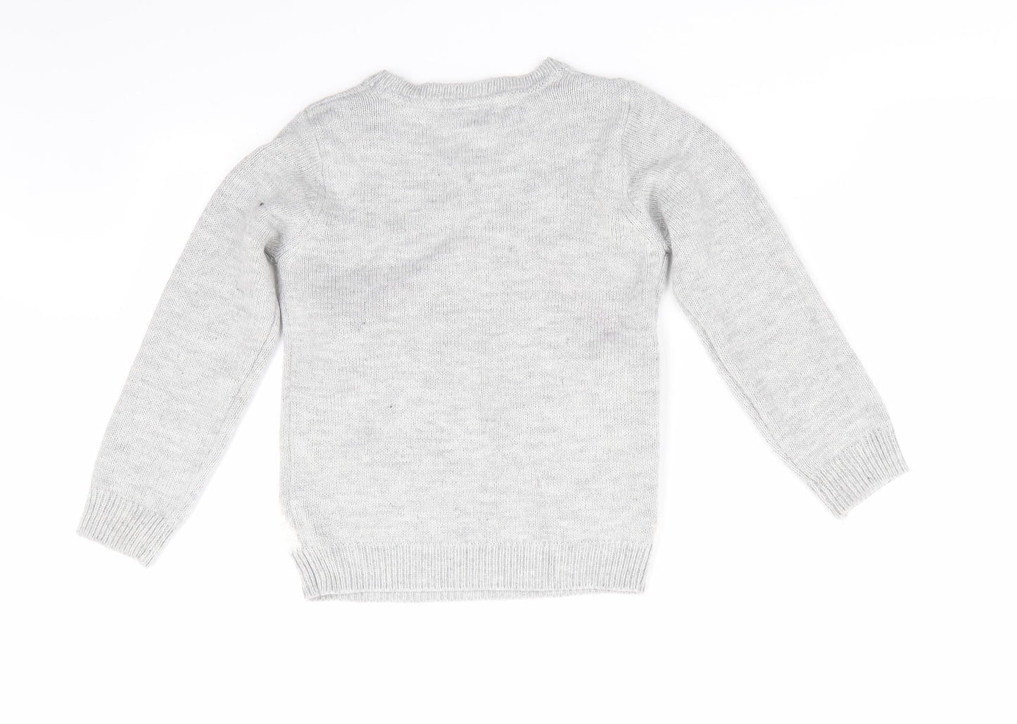 Florence and Fred Girls Grey Animal Print  Pullover Jumper Size 5-6 Years  - Penguin Ear Muffs