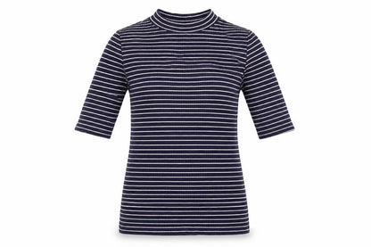 Front view of F&F women’s blue striped jumper, size UK 6, - blue & white stripe