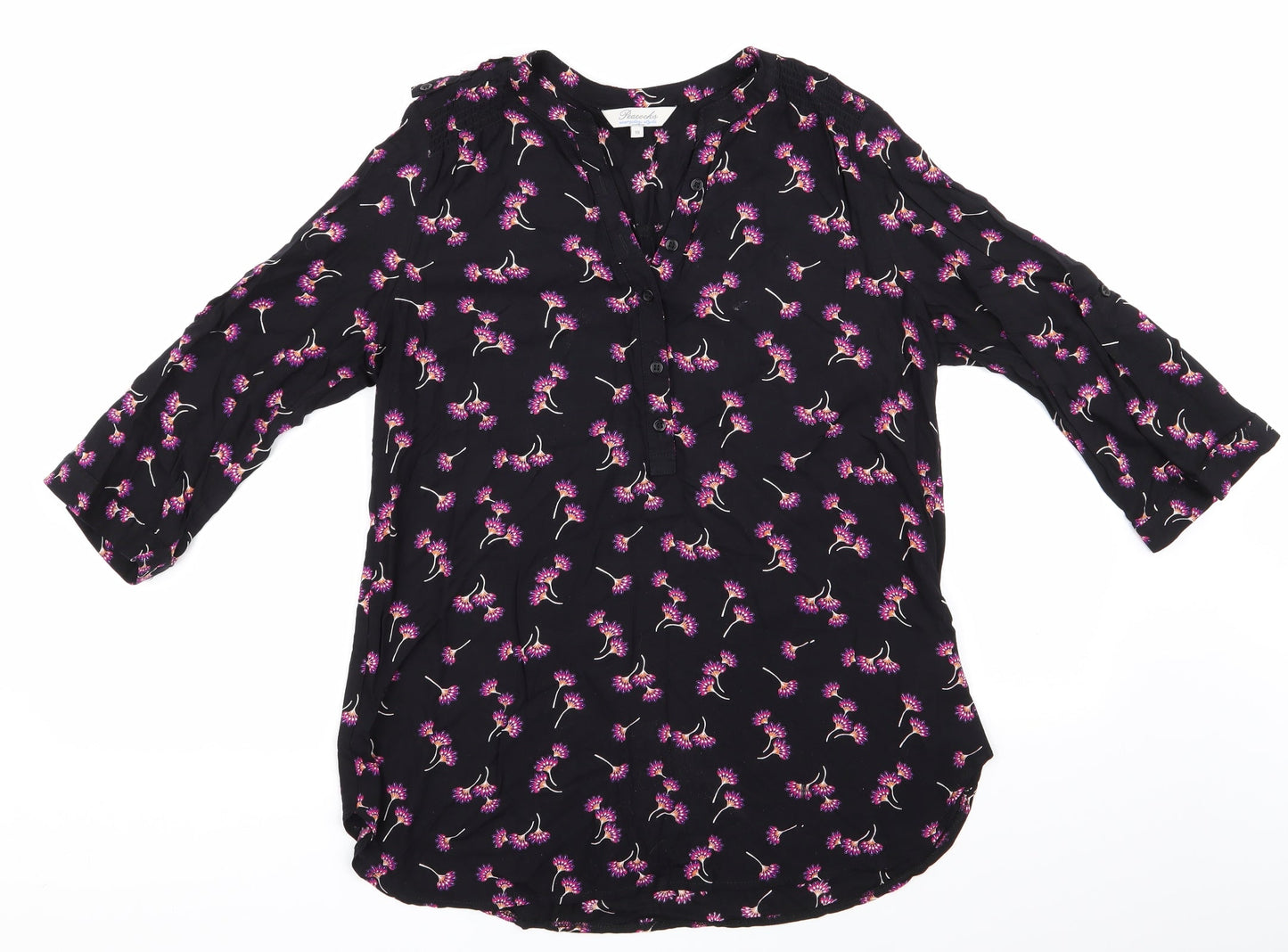 Womens UK Size 10 Peacocks Black Basic Button-Up