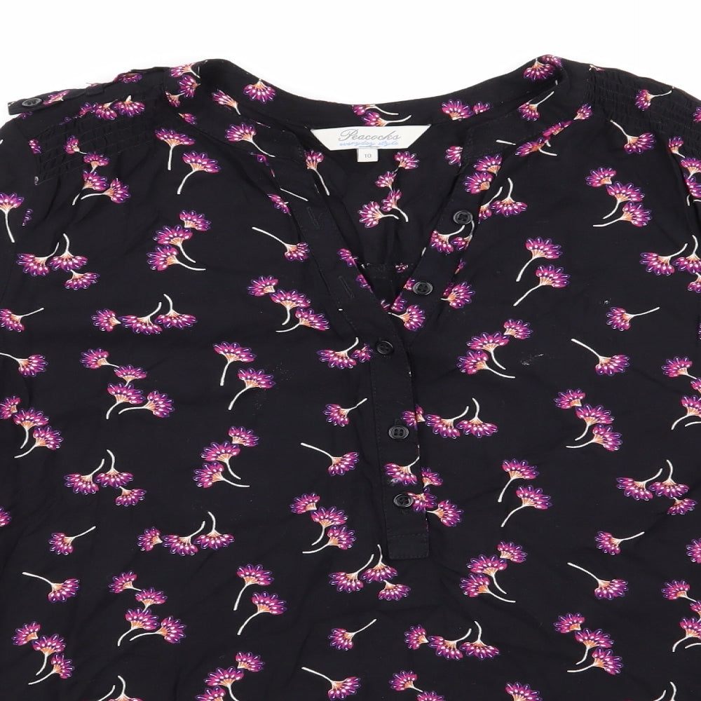 Womens UK Size 10 Peacocks Black Basic Button-Up