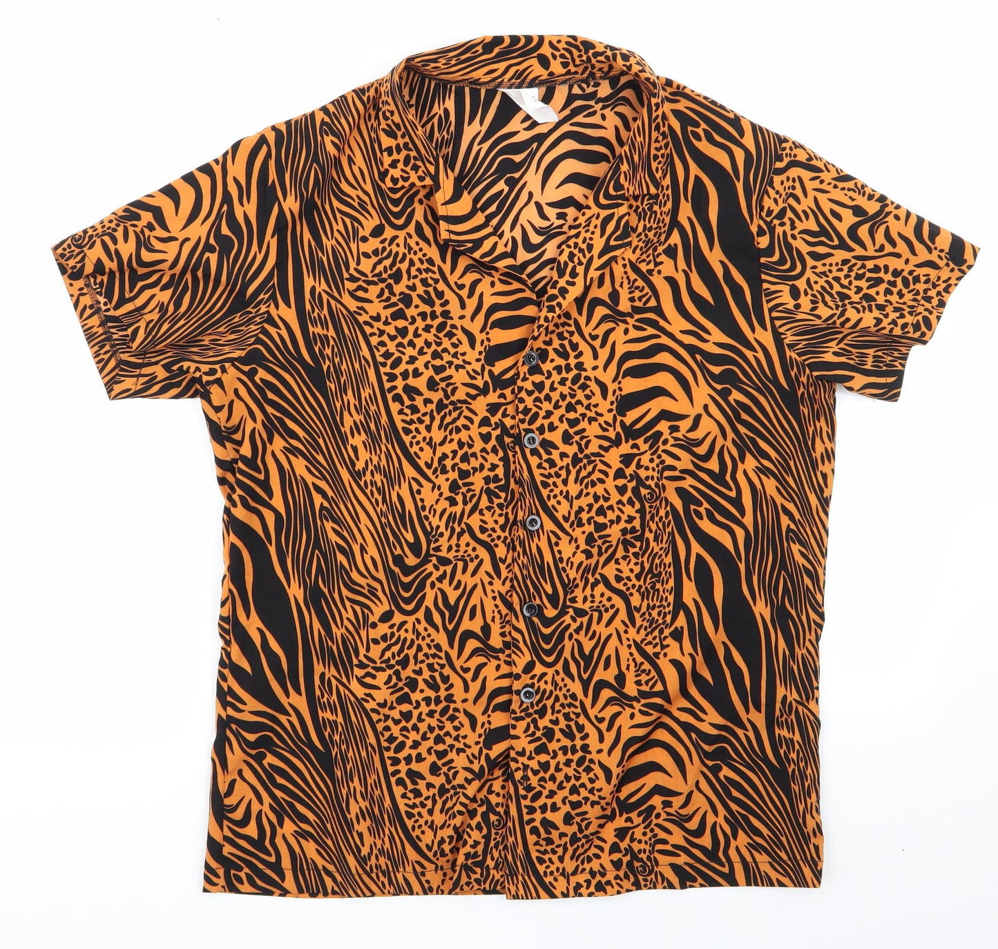 I Love Fancy Dress Womens Orange Animal Print  Basic Button-Up Size S  - Black Print
