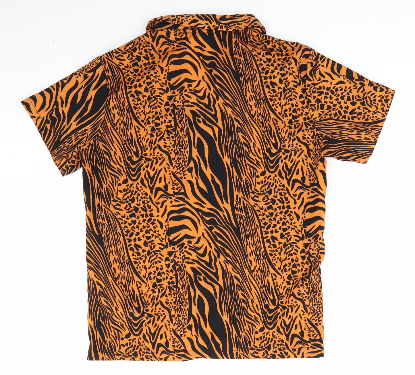 I Love Fancy Dress Womens Orange Animal Print  Basic Button-Up Size S  - Black Print