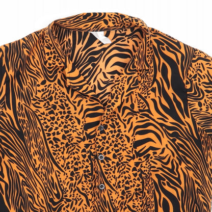 I Love Fancy Dress Womens Orange Animal Print  Basic Button-Up Size S  - Black Print