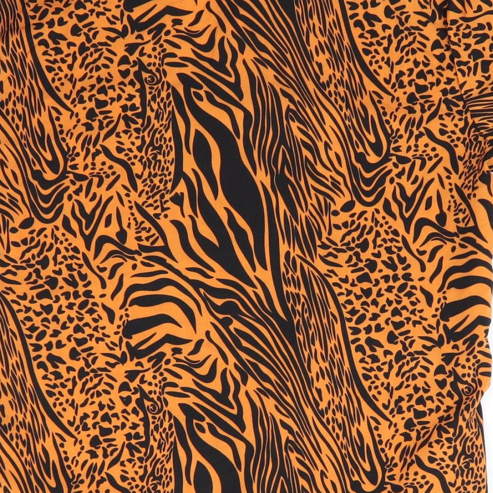 I Love Fancy Dress Womens Orange Animal Print  Basic Button-Up Size S  - Black Print