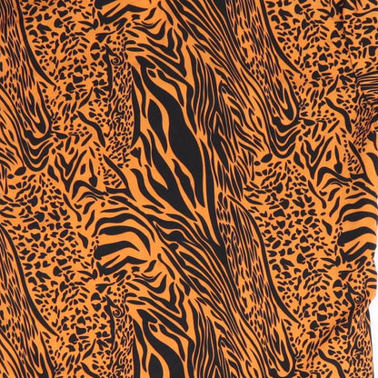 I Love Fancy Dress Womens Orange Animal Print  Basic Button-Up Size S  - Black Print