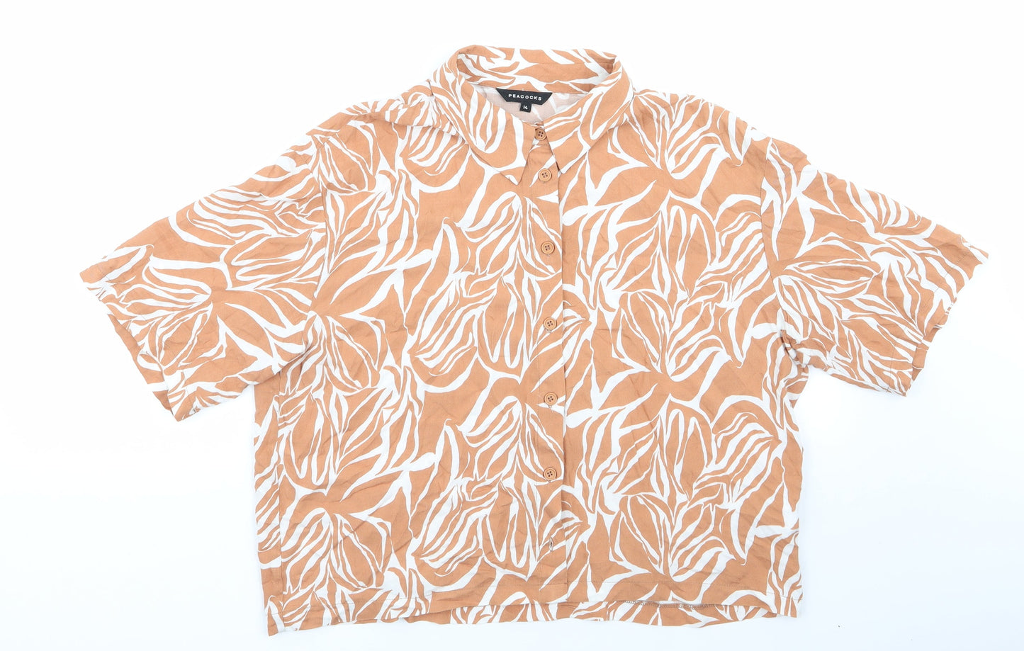Womens UK Size 14 Peacocks Brown Basic Button-Up