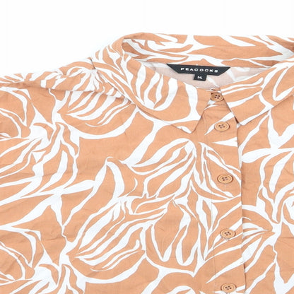 Womens UK Size 14 Peacocks Brown Basic Button-Up
