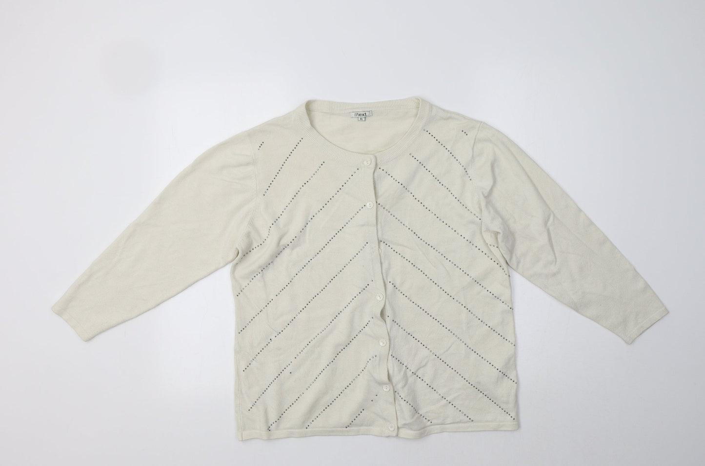 //text.. Womens Ivory Geometric  Cardigan Jumper Size XL