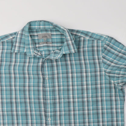 Mens UK Size L M&S Blue  Button-Up Short Sleeve Casual Shirt