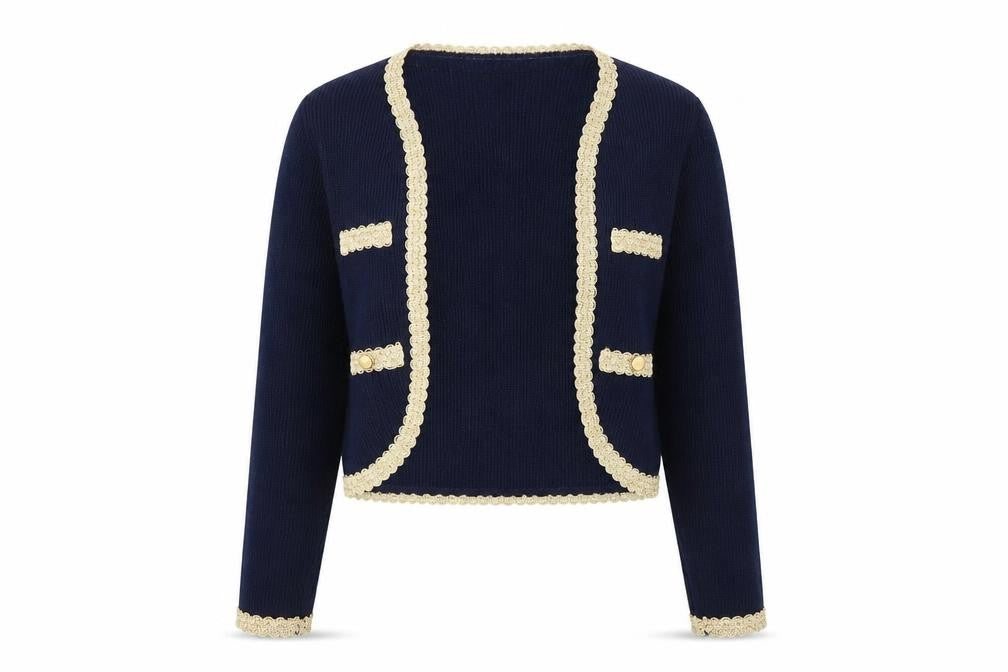 Front view of New Look women’s blue cardigan jumper, size L