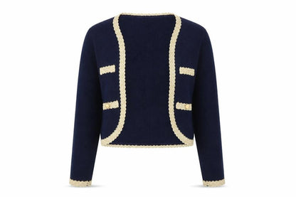 Front view of New Look women’s blue cardigan jumper, size L