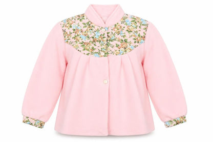 Front view of Preworn women’s pink floral jacket, size UK 12