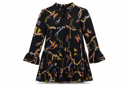 Front view of Cameo Rose women’s black geometric a-line, size UK 10