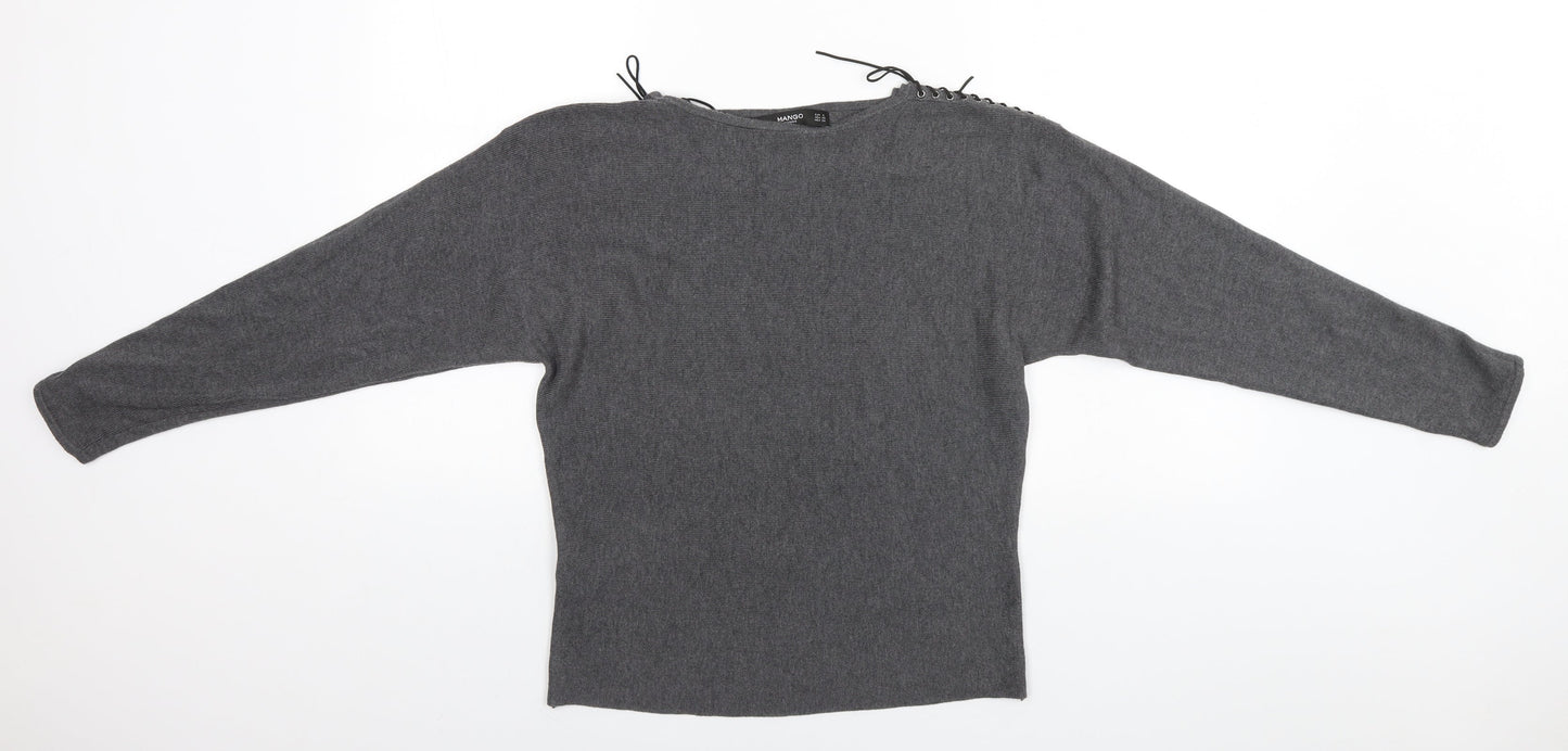 Womens UK Size 4 Mango Grey Basic T-Shirt