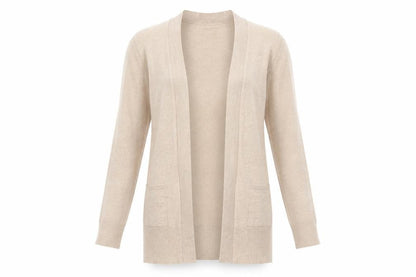 Front view of F&F women’s beige cardigan jumper, size UK 6
