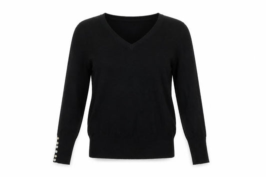 Front view of Plum Tree women’s black jumper, size UK 12