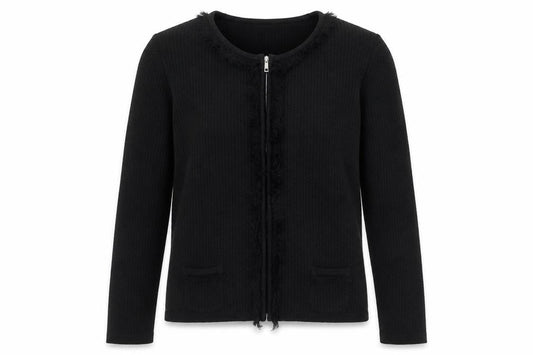 Front view of Rabe women’s black cardigan jumper, size UK 10