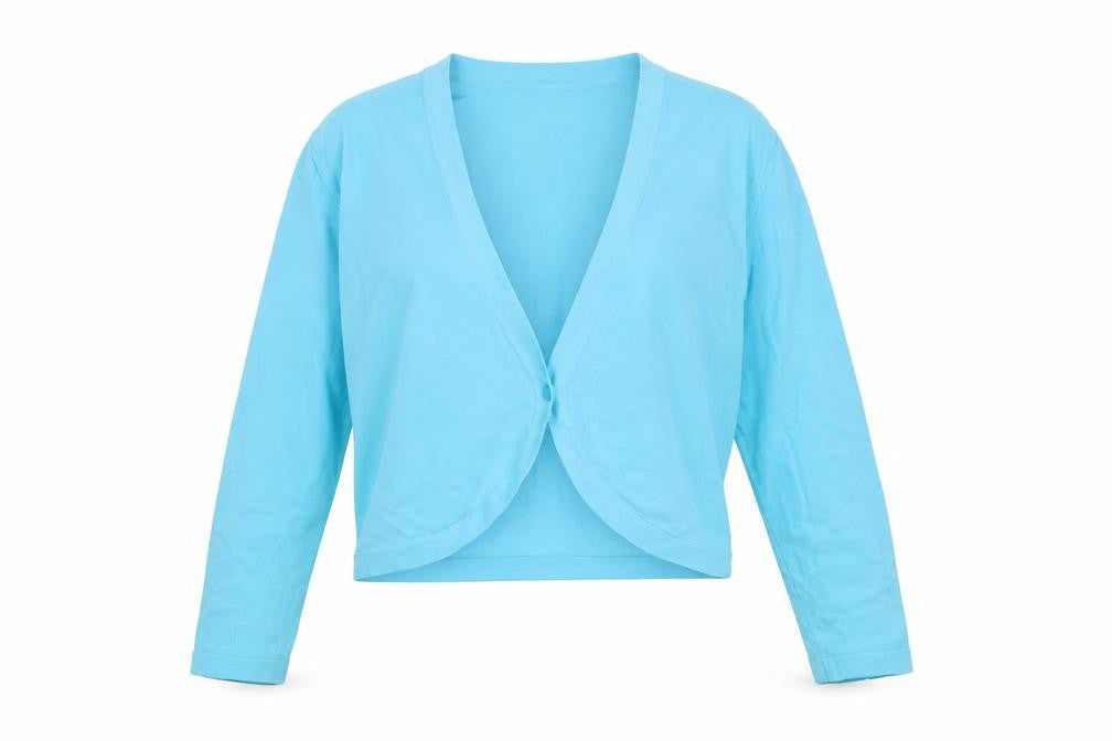 Front view of Bianca women’s blue cardigan jumper, size UK 10